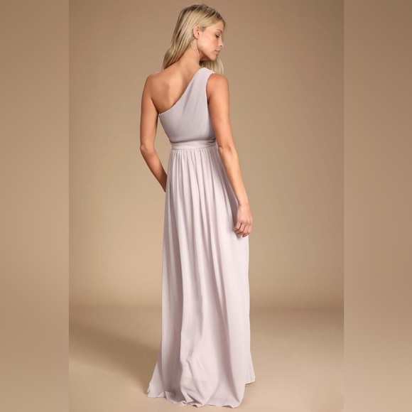 Lulu's 'Lovely Endings' Dusty Lilac One-Shoulder Pleated Maxi Dress, size Large - Picture 3 of 11
